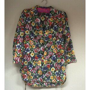 Vintage Gabar I.Magnin Union Label Womens Medium Floral 3/4 Sleeve Tunic Shirt